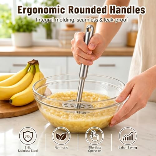 Banana Masher, 316 Stainless Steel Masher with Reinforced Thick
