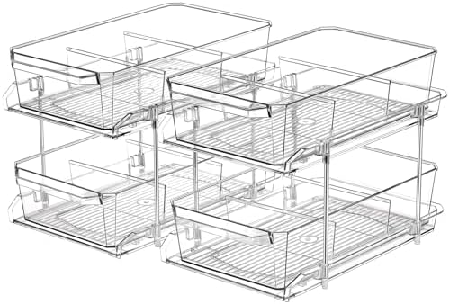 2-Set 2-Tier Clear Cabinet Organizers with Dividers