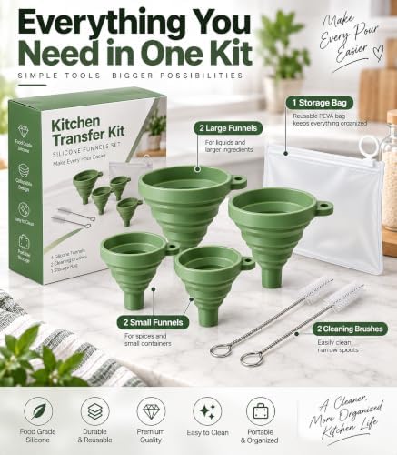 Kitchen Funnel Set 4 Pack, Small and Large, Kitchen Food Gadgets
