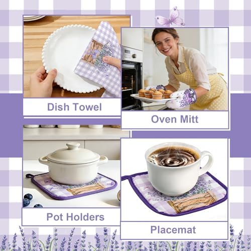 Lavender Spring Kitchen Towels and Oven Mitt Set, 8-Piece