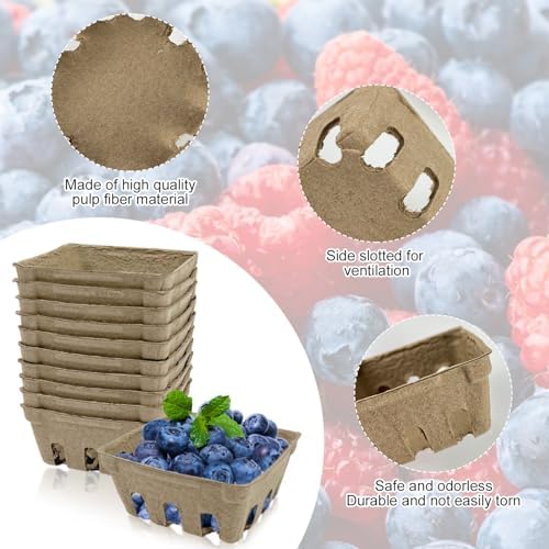 Rainmae 50 Pack Natural Pulp Fiber Berry Basket, Molded Berry Basket