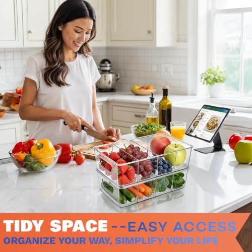 Stackable 4-Compartment Pantry Storage Bins, 2-Pack