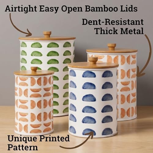 Kitchen Canisters for Countertop Set of 4, Patterned Iron w/ Airtight