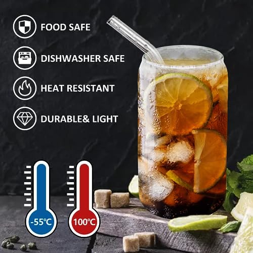 GIVAMEIHF 12 Pcs Glass Cups with Lids and Straws,16 oz Glass Tumbler