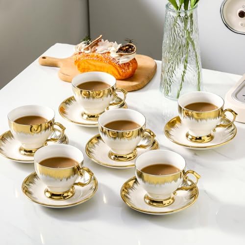 LETAOTAO Tea Cups and Saucers Set of 6, 7 oz Turkish Coffee Cup set