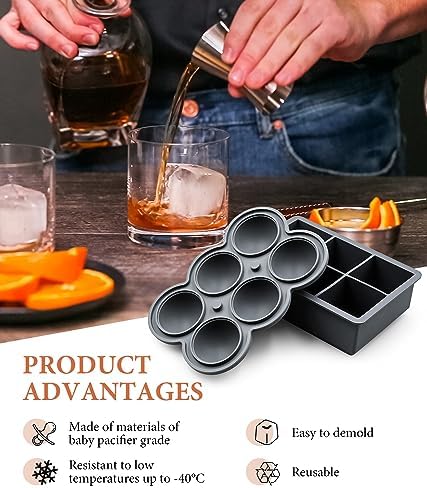 Silicone Large Ice Cube Molds (Set of 3), 6 Ice Ball Maker Mold, 6