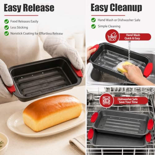 2 Piece Meatloaf Pan with Drain Tray, Nonstick Carbon Steel Loaf Pan