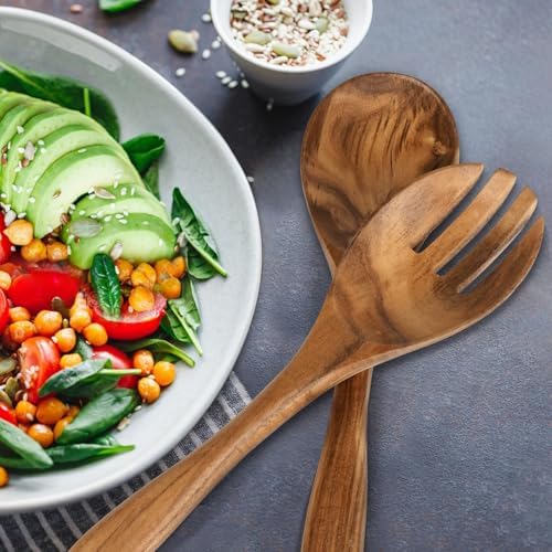 MYRAINBOW Salad Tongs, Wooden Spoons, Salad Tongs for Serving, 10-inch