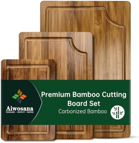 3 Pack Bamboo Cutting Boards Set for Kitchen