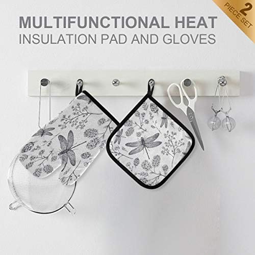 QMXO Tropical Floral Dragonfly Pattern Oven Mitts Quilted Cotton