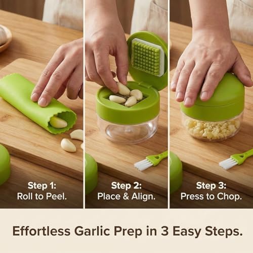 2-Pack Stainless Steel Garlic Press Set with Peeler and Brush