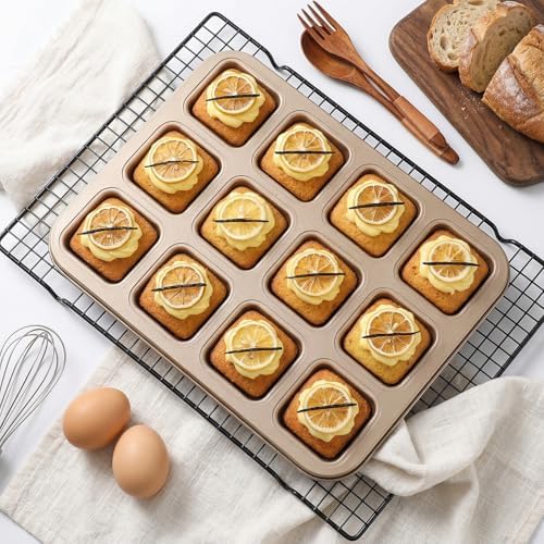 3 Pcs Brownie Pan with Dividers, 12 Cavity Square Non-Stick All Edges
