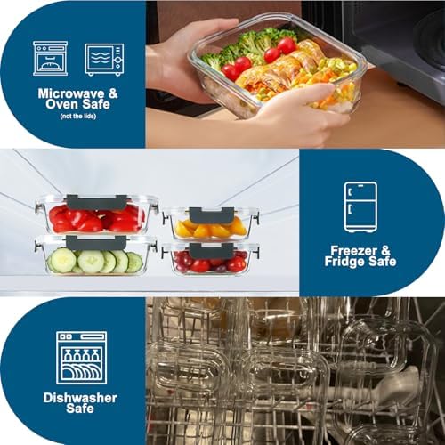 BAYZZ 10 Pack Glass Meal Prep Containers with Lids