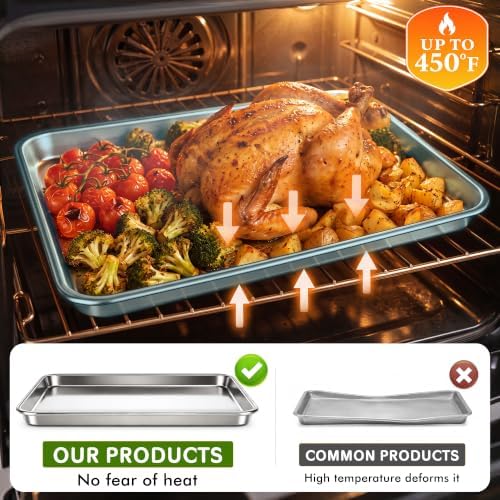 Baking Sheet Pan Set of 2, Stainless Steel Cookie Sheets for Baking