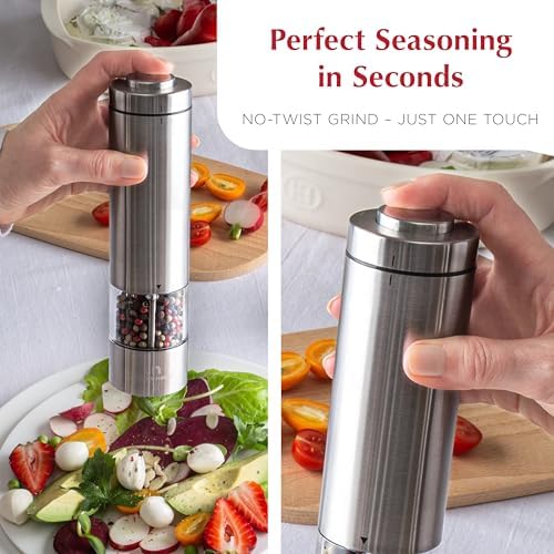 Electric Salt and Pepper Grinder Set, Stainless Steel, 2 Mills