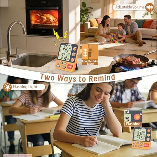 Digital Dual Triple Kitchen Timer, Orange