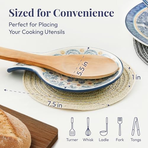 Bico Blue Talavera Ceramic Spoon Rest for Stove Top, Kitchen Holder