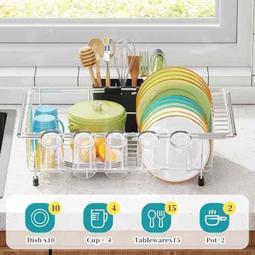 Simple Trending Adjustable Dish Drying Rack in Sink with Utensil Holde