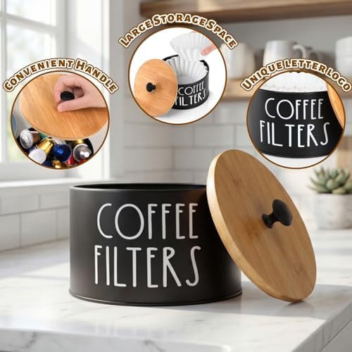 Coffee Filter Holder with Lid, Metal Filter Storage Container