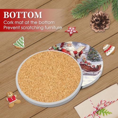 Britimes Christmas Coasters for Drinks, Set of 6 Ceramic Stone Santa