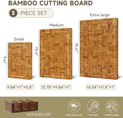 Large Cutting Board Set,Bamboo Wood Cutting Boards For Kitchen,3 Packs