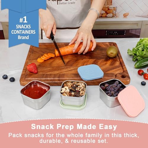 Caperci 3-Pack Stainless Steel Snack Containers with Silicone Lids
