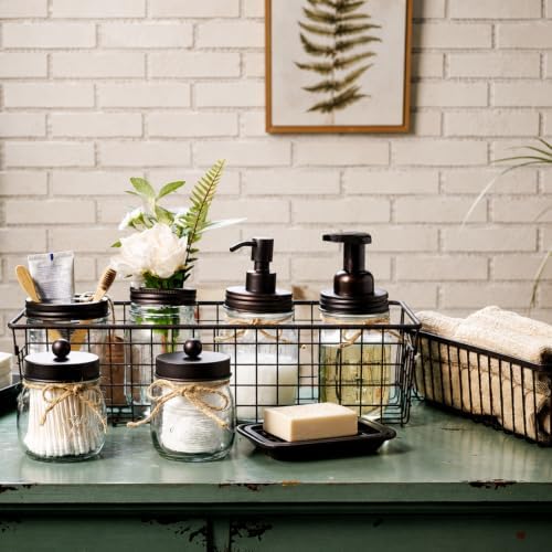 SheeChung Mason Jar Bathroom Accessories Set, 6Pcs Brown