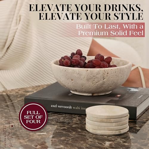 Gusto Nostro Travertine Coasters - Absorbent Stone Coasters Set of 4
