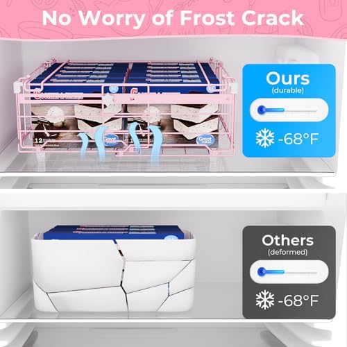 Deep Freezer Organizer Bins for 10 Cu.Ft Freezer - Pink, 4 PCS