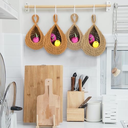 PATIKIL Hanging Fruit Baskets for Kitchen, 2 Pack Small Size Teardrop
