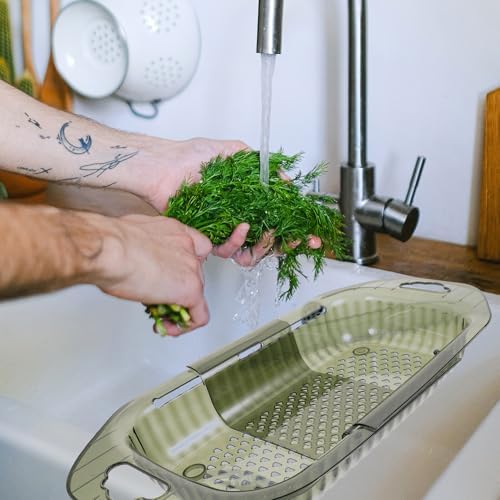 Adjustable Over-the-sink Colander Strainer Basket, Green Plastic