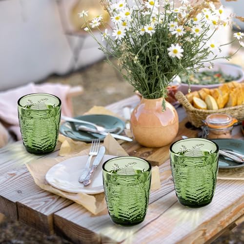 Reallnaive 10 oz Green Drinking Glasses Set of 8, Vintage Glassware