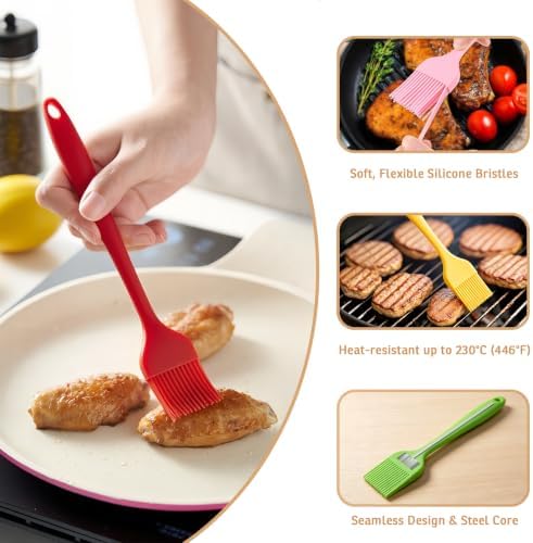 Silicone Basting Pastry Brush, 5 PCS Heat Resistant Food Brush Set