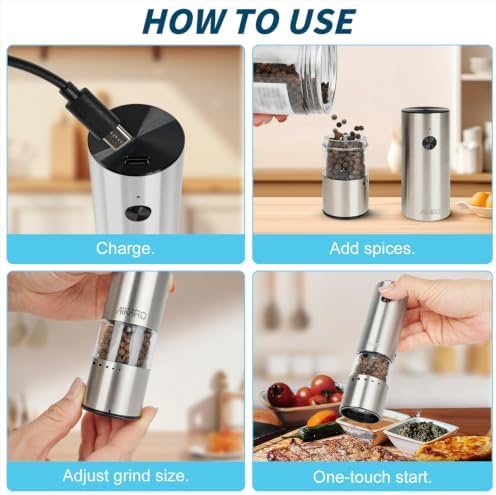AIKARO Rechargeable Electric Salt and Pepper Grinder
