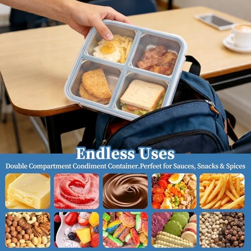 Stainless Steel Snack Containers with Lids, 4 Compartment Bento Snack