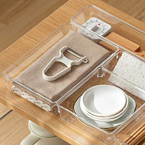 Kingrol 4-Pack Clear Drawer Organizer Bins, 15 x 6 x 2 Inch Desk &