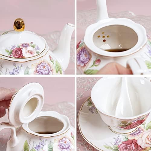 fanquare European Vintage Floral Porcelain Coffee Set, Pink Women Tea