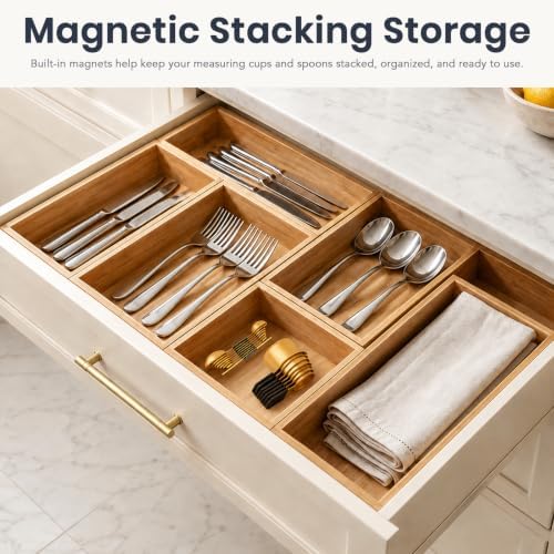 15-Piece Gold Magnetic Measuring Cups and Spoons with Leveler, Dual