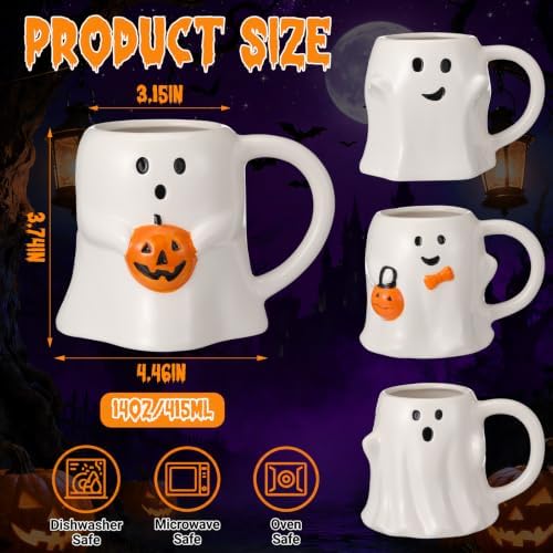Baderke Set of 4 Halloween Ghost Coffee Mug 14 oz Ceramic Cute Ghost
