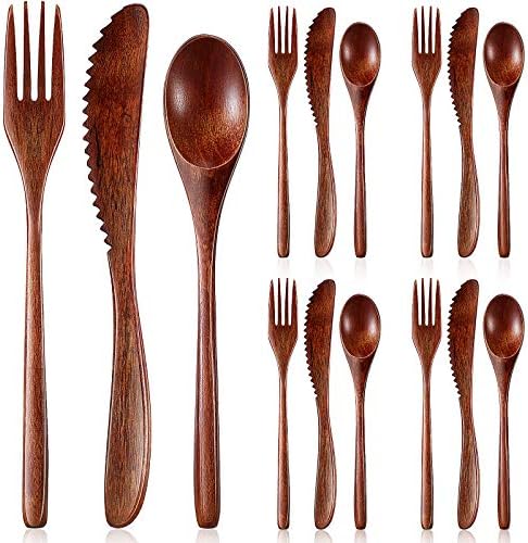 Geiserailie 12 Pcs Wooden Utensils for Eating Wooden Spoon Fork Knife