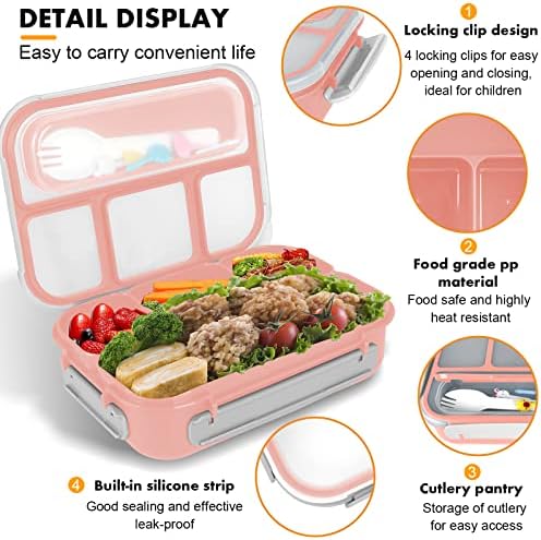 Bento Box for Kids 1300ML with 4 Compartment & Food Picks Cake Cups