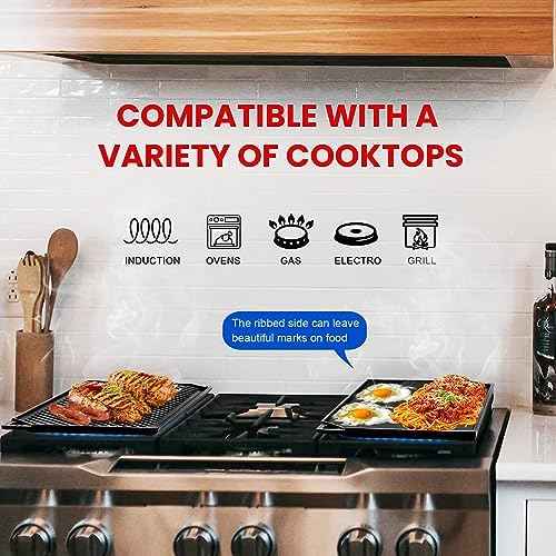 GGC Reversible Cast Iron Griddle, 16.5" x 9.5" Rectangular Griddle Pan