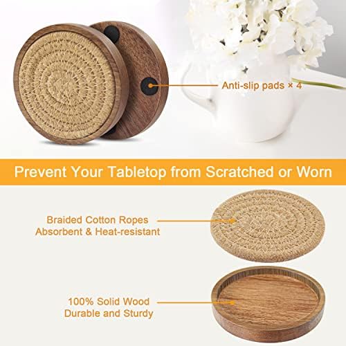 Wood Coasters for Drinks, Eykao Absorbent Coaster Sets of 5, Woven