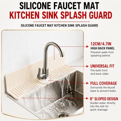 Silicone Faucet Mat for Kitchen Sink, Self-Draining