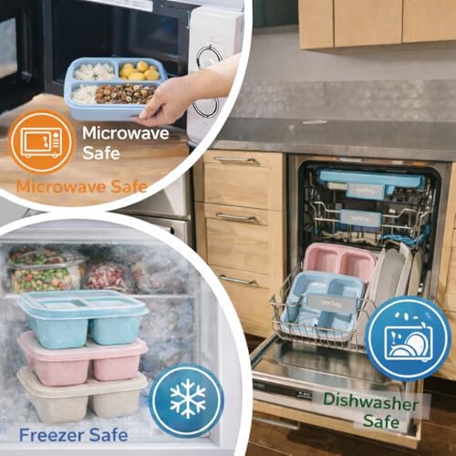 Reusable Meal Prep Containers 3 Pack with 3 Compartments – BPA Free