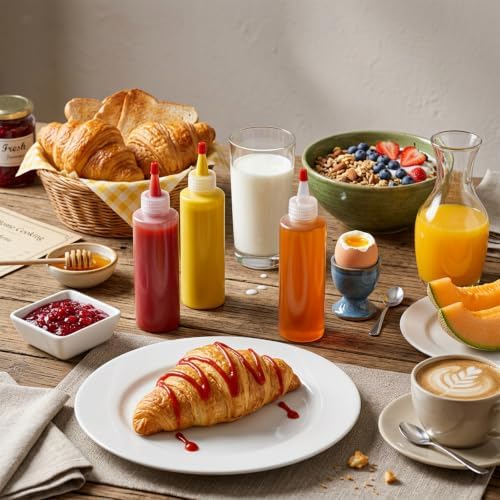 30 Pcs 8.5 oz Clear Plastic Squeeze Condiment Bottles with Red Tip