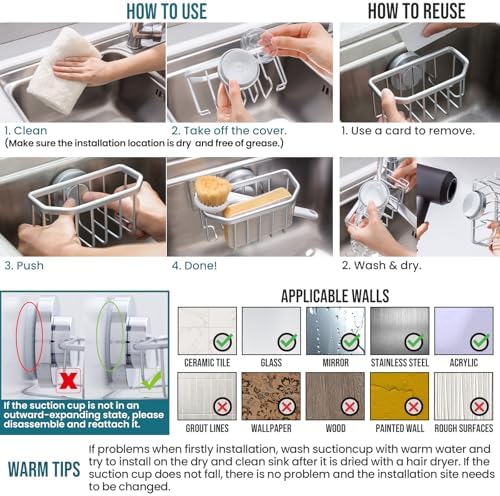 TAILI Sponge Holder for Kitchen Sink, Silver