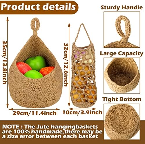 Xuhal 4 Pcs Jute Hanging Fruit Basket Wall Storage, Classic Style