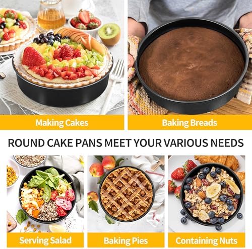 P&P CHEF 6 Inch Cake Pan Set, Round Baking Cake Pans, Black & 2 Pcs