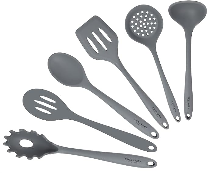Culinary Couture Grey Silicone Kitchen Utensils Set of 6, Non-Stick by CulinaryCouture